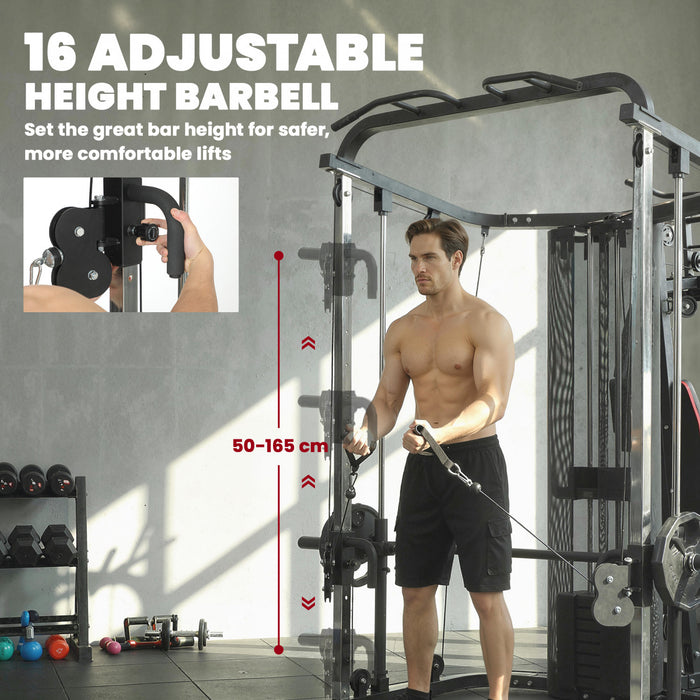 Soozier Salle de Sport Tout-en-Un avec Machine Smith et Pile de Poids de 65 kg