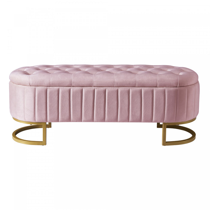 Banc de rangement elegant Amelia en velours capitonne avec pieds en metal, rose