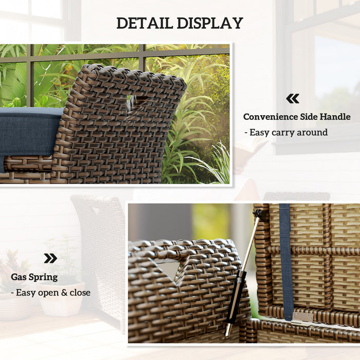 Outsunny Banc de Rangement en Rotin, Coffre de 29 Gallons, Bleu Marine