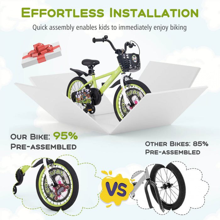 Costway 18\" Velo Pour Enfants Pour 4-8 Avec Guidon Reglable En Hauteur Et Frein A Main En Selle Vert