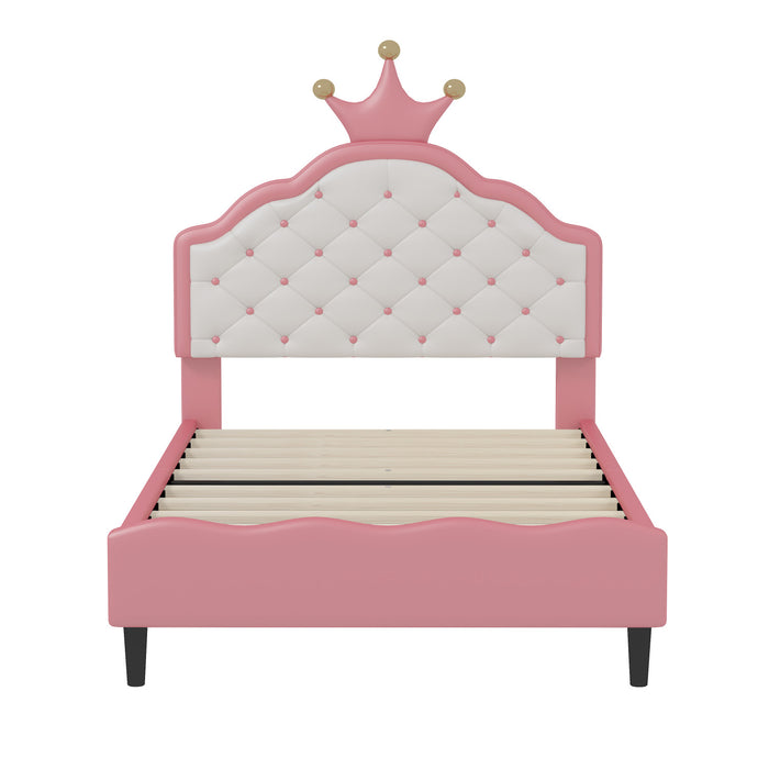 Lily Lit de Princesse Fantaisie Couronne Elegante avec Tete de Lit en Cuir PU Capitonne, Taille Twin