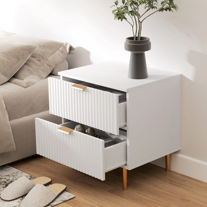 HOMCOM Table de chevet, table d'appoint avec 2 tiroirs, blanc