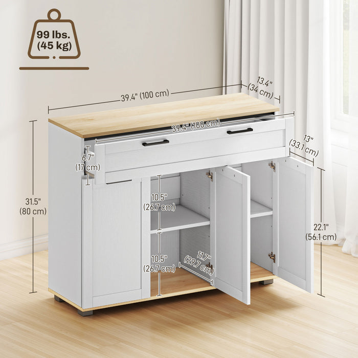 HOMCOM Buffet avec Tiroir et Etageres Ajustables, Blanc