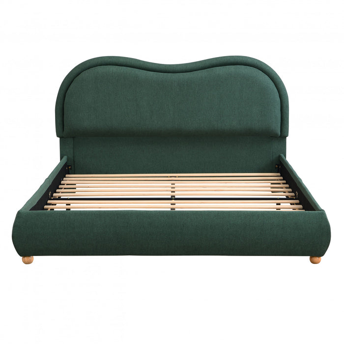 Olivia Cadre de lit plateforme rembourre avec tete de lit incurvee, taille Queen, vert