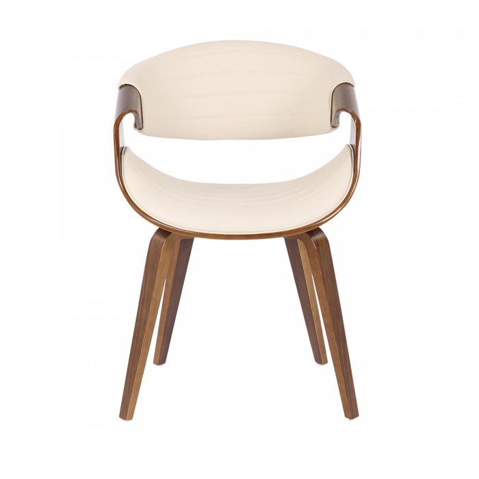 Chaise d’appoint de salle à manger moderne du milieu du 20e siècle Symphony en similicuir - noyer et crème