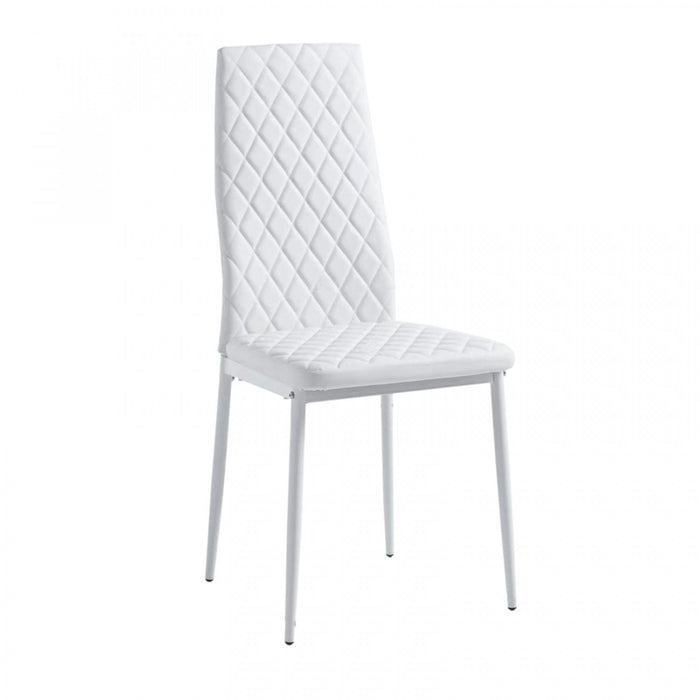 Ensemble de chaises de salle a manger modernes Ava avec motif de grille en diamant (lot de 4), cuir ignifuge et cadre en metal, blanc