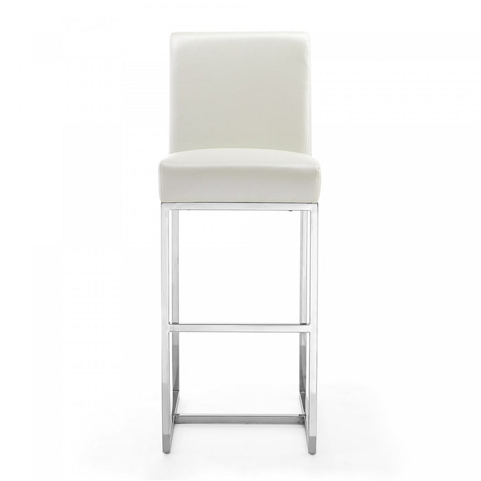 Tabouret de bar moderne en metal et tissu Element, blanc perle - Lot de 3