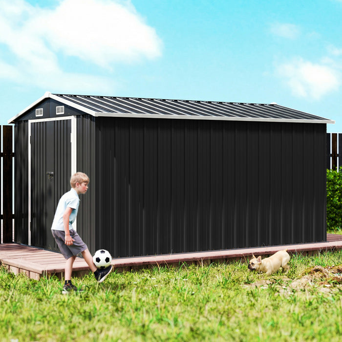 Outsunny Abri Metallique 12' x 8', Grand Abri de Rangement Exterieur, Gris Fonce