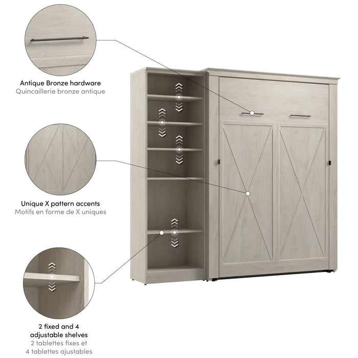 Lit double escamotable Key West de Bestar de 88 po (L) avec organisateur de garde-robe - blanc chêne lin