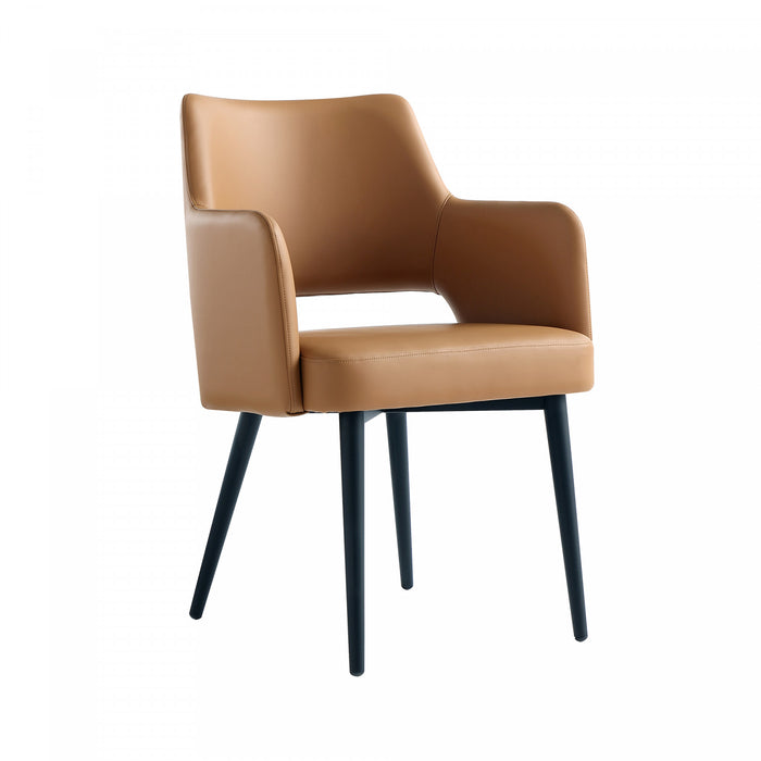 Fauteuil moderne Tremont en metal et cuir vegetalien couleur selle