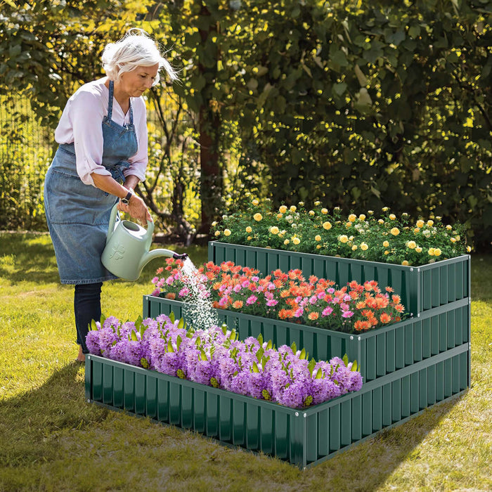 Costway 1 Pc Lit De Jardin Eleve De 3 Niveaux, Boite De Planteur Exterieure Elevee De Metal De 47\" X 47\" X 24\" Vert