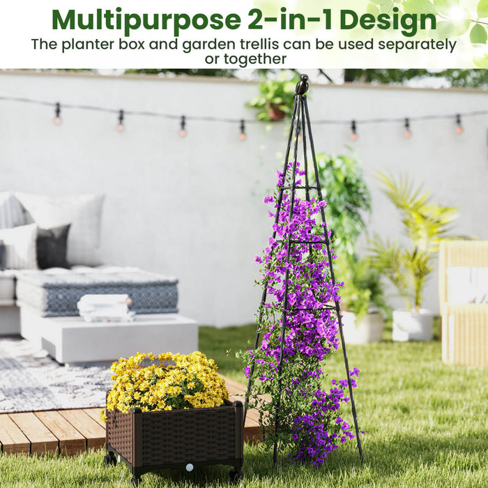 Costway 2 Pcs Lit De Jardin Eleve Avec Boite A Plantes Et Trellis Obelisque Planteur De Cage A Roues Verrouillables