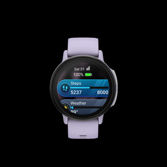 Montre intelligente pour enfants Garmin Bounce 2 Violet clair - Vetement sur, suivi sportif GPS, surveillance du sommeil, commandes vocales, themes amusants, quiz educatifs
