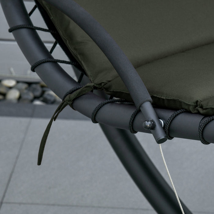 Outsunny Chaise Longue Flottante D'exterieur, Balancelle De Veranda, Hamac Suspendu Siege Inclinable Avec Support D'arc Et Auvent Parapluie Gris Anthracite