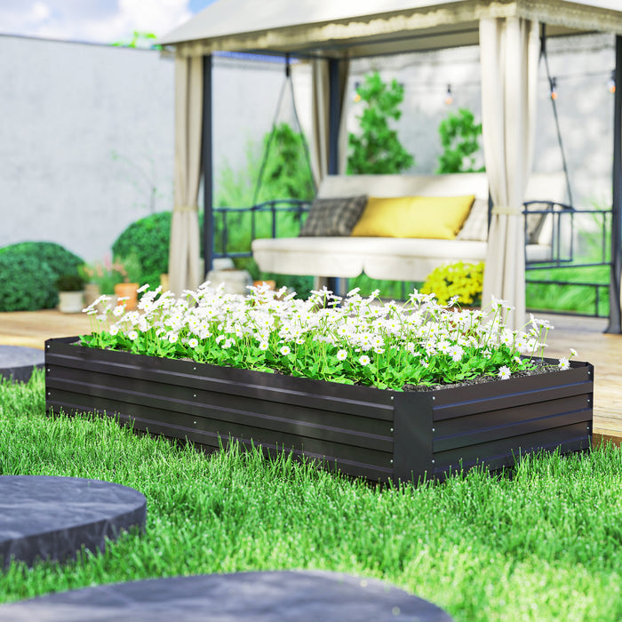 Outsunny Lit de jardin sureleve avec 2 cages a tomates en treillis, noir