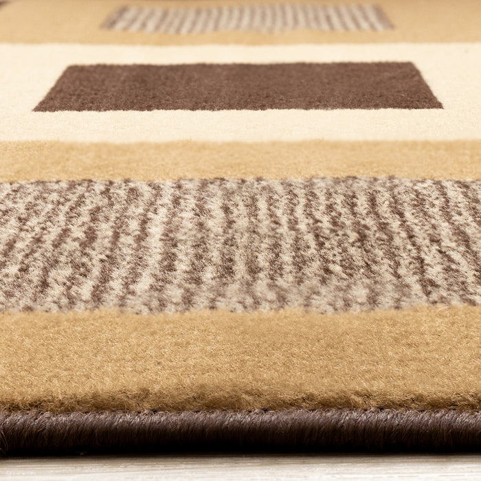 Tapis Florence a carreaux superposes marron et beige, 5'3\" x 7'5\"