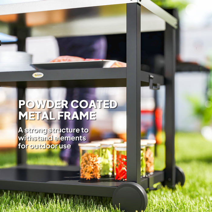 Outsunny Table de four a pizza BBQ Cart avec roulettes a 2 niveaux, noir