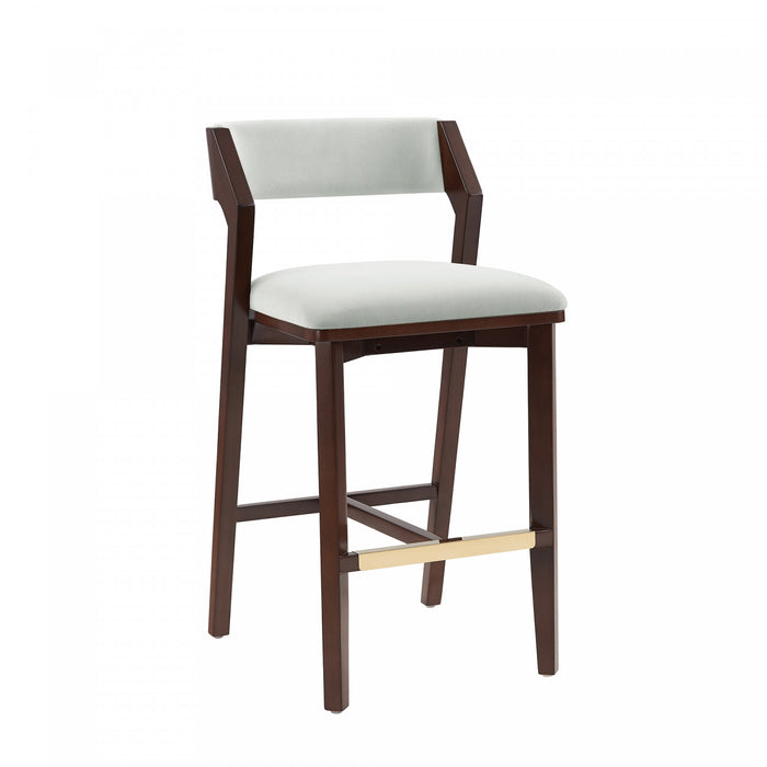 Tabouret de bar moderne Patricia en bois avec revetement en tissu blanc Glacier