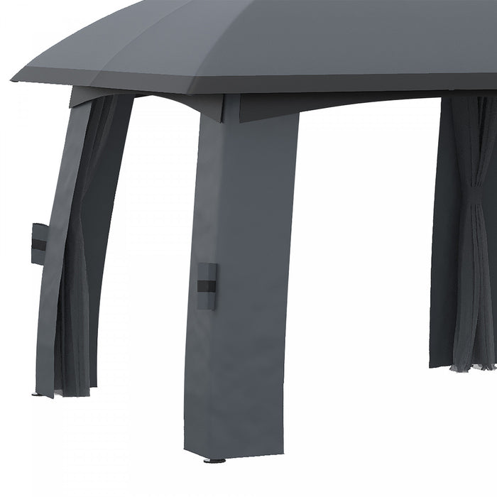 Outsunny Tonnelle De Terrasse 10' X 20', Abri Exterieur Avec Filet Et Rideaux, Toit Ventile, Cadre En Acier Pour Jardin, Pelouse, Arriere-cour Et Terrasse, Gris Fonce