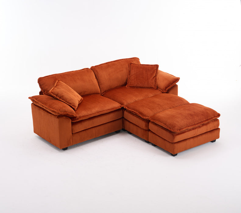 Liam Canape modulaire confortable Cloud 84,6\" avec revetement en velours cotele, Orange