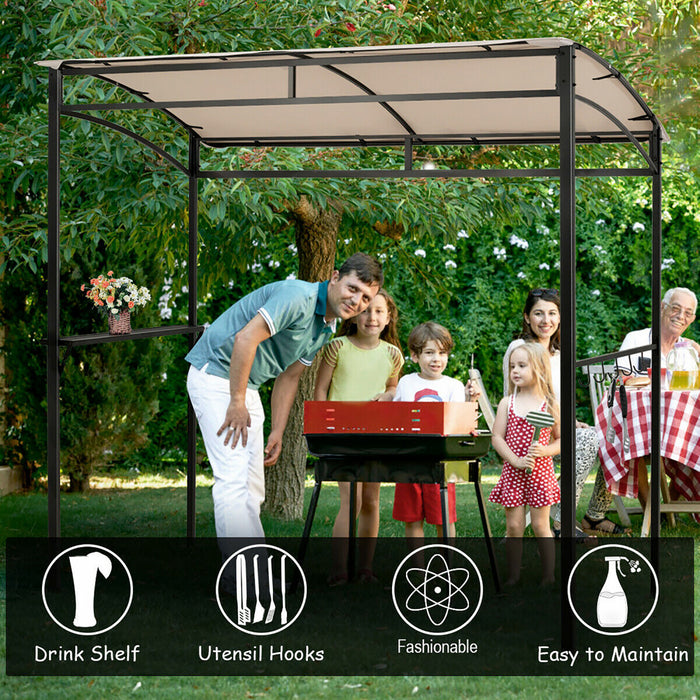 7’x4.5 ’ Grill Gazebo Patio Exterieur Jardin Bbq Auvent Abri Crochet De Rangement Beige