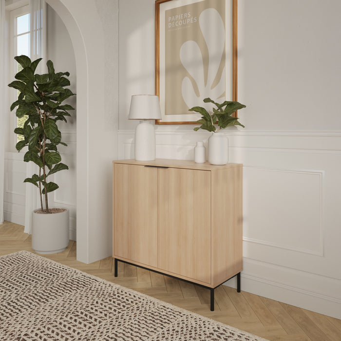 Armoire de rangement mince Nordika à 2 portes - chêne blond naturel
