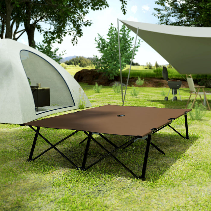 Outsunny Lit De Camp Pliable Pour Deux Personnes Avec Sac De Transport Kaki