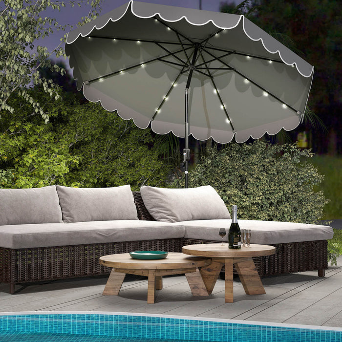 Parasol solaire Costway 10 FT avec 24 LED, 8 baleines et reglage d'inclinaison, gris