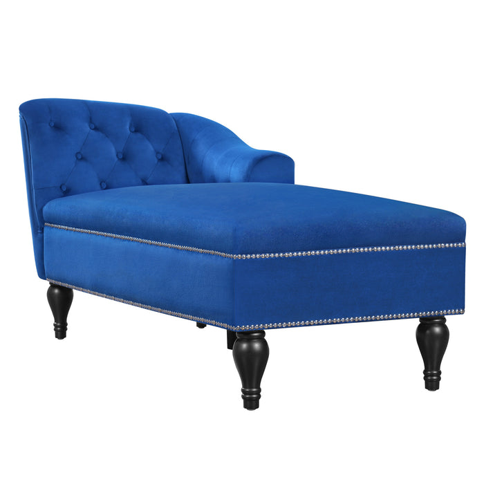 Serena Chaise Longue en Velours a Capitonnage Boutonne et Clous Decoratifs, Bleu