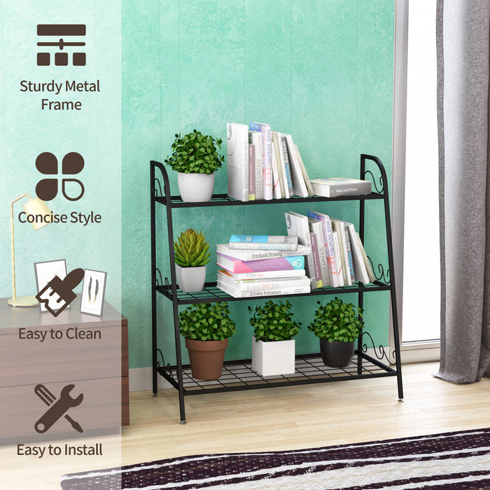 Support De Fleurs A 3 Couches En Metal, Etagere De Plantes Avec Accoudoirs Pratiques Et Trous Rectangulaires, Pour Fleurs Et Legumes, Echelle A Fleurs Multifonctionnel Pour Balcon
