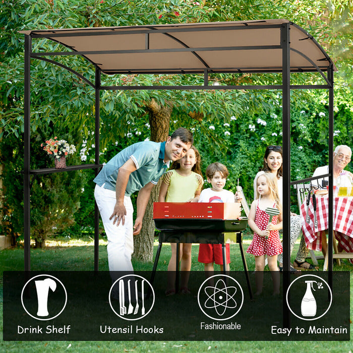 7’x4.5 ’ Grill Gazebo Patio Exterieur Jardin Bbq Auvent Abri De Rangement Crochet Brun