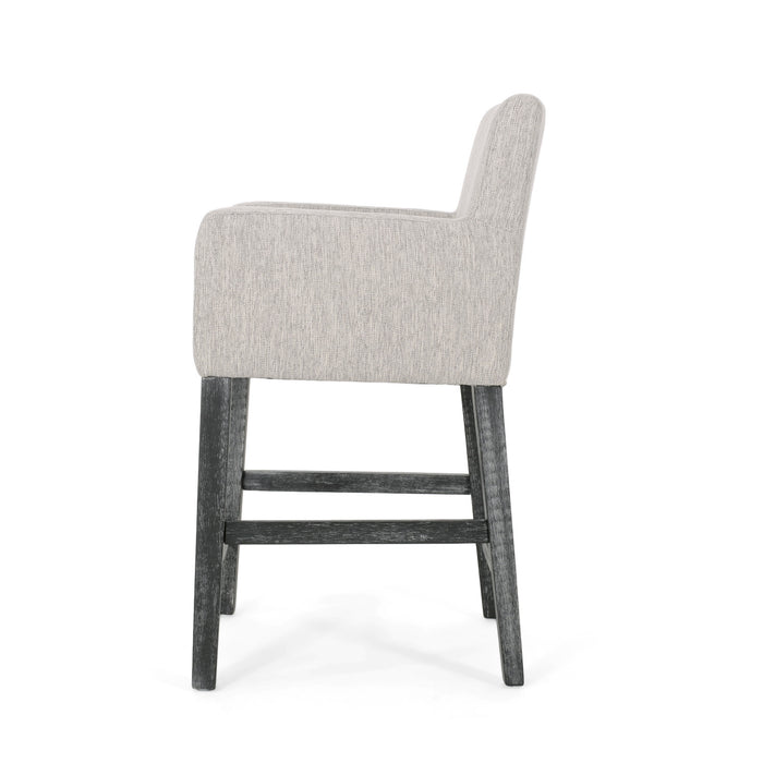 Ensemble De 2 Tabourets De Comptoir Griffith, Assise De 66 cm, Tissu Rembourre Et Pieds En Bois Massif, Gris Clair