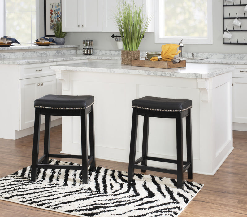 Tabouret Claridge de hauteur comptoir en similicuir noir et sans dossier - ensemble de 2