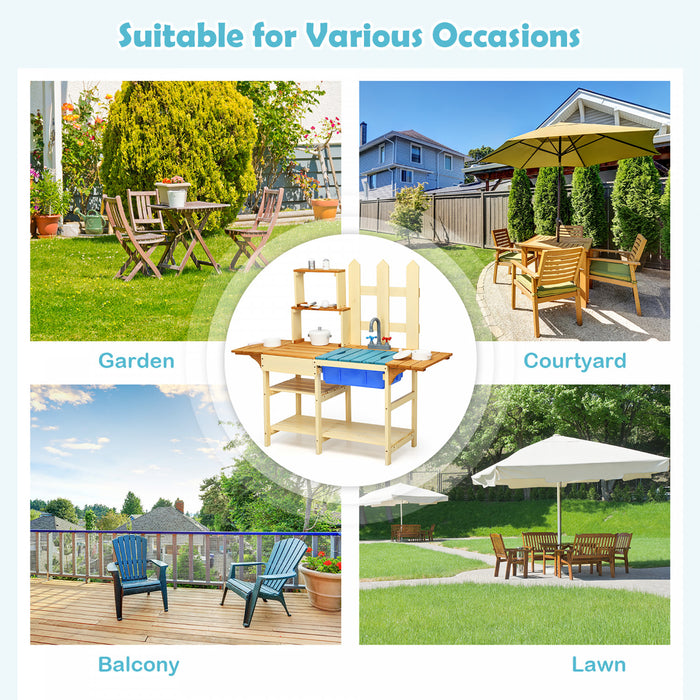 Cuisine Enfants En Bois A L'exterieur, Jeu D'imitation Avec Robinet Et Bassin, Ideal Pour Garcons Filles De Plus De 3 Ans Dans Terrasse, Jardin, Cour, Salon, 109x38x100 Cm
