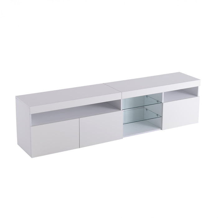 James 70.8\" Cabinet TV Moderne avec Eclairage LED USB et Facade Haute Brillance, Blanc