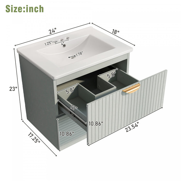 Emily Meuble-lavabo De Salle De Bain Moderne Mural 24\" Avec Lavabo En Ceramique - Vert