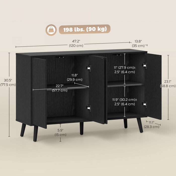 HOMCOM Buffet moderne cannele avec etageres reglables, noir