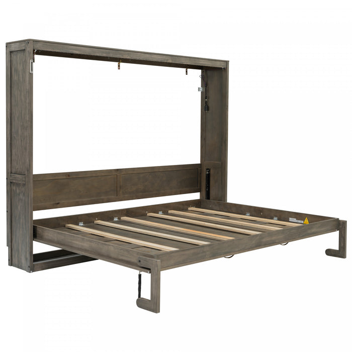 Lit escamotable Olivia en bois massif avec lumiere LED et armoire pliante, taille full, marron