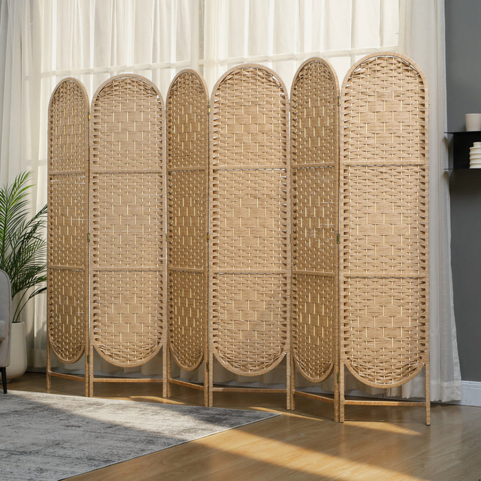 HOMCOM Paravent 6 Panneaux, Ecran Pliable Bohemien, Bois Naturel