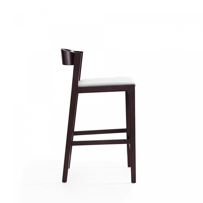 Tabouret de comptoir en bois rembourre style Klismos mi-siecle moderne en ivoire - Lot de 3