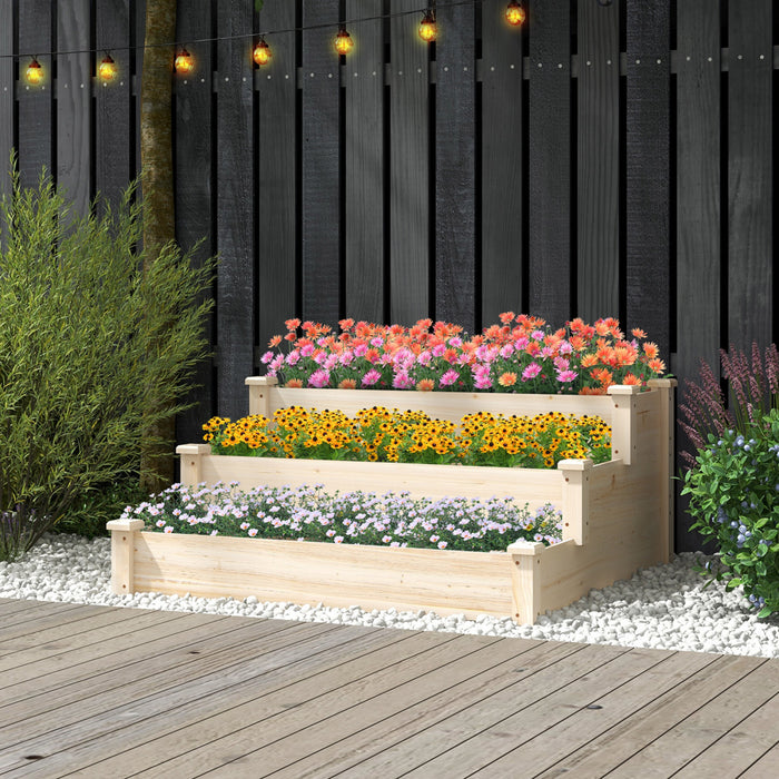 Lit De Jardin Eleve En Bois A 3 Niveaux Costway Avec Planteur De Croissance De Base A Extremite Ouverte Pour La Cour Arriere
