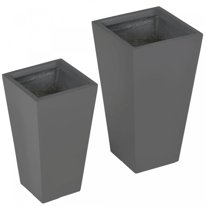 Outsunny Lot de 2 pots de fleurs d'exterieur avec trous de drainage, Gris