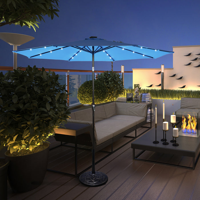 Costway Parasol Solaire de Patio 10FT LED Marche d'Exterieur en Acier Incline avec Manivelle Bleu Neuf