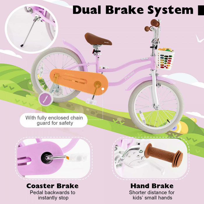 Costway 18\" Enfants Velo Tout-petit Velo Avec Roue De Formation Pour 4-8 Ans Violet