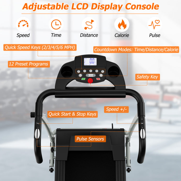 Tapis De Course Pliable, Tapis De Course Motorisee, 12 Programmes Predefinis, Ecran Lcd Reglable, Capteurs De Pouls, Portable, Pour La Maison, Le Bureau, Noir/blanc Et Rose
