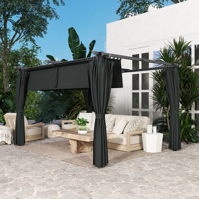 Outsunny Pergola Outdoo 10' X 13' Avec Auvent Et Rideaux Retractables