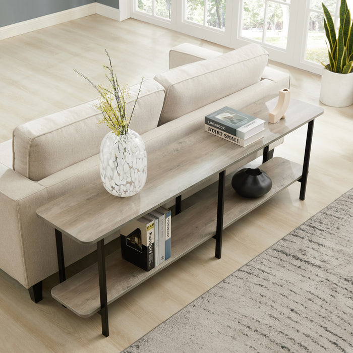 Console contemporaine moderne Celine 180 cm en gris rustique (2 etageres)