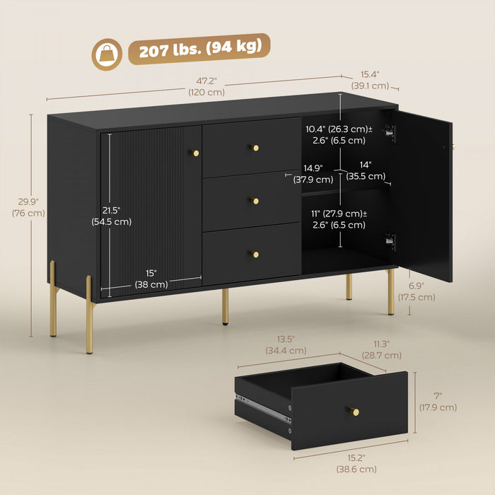 Buffet HOMCOM 120 cm avec 3 Tiroirs et 2 Portes, Buffet Moderne Noir
