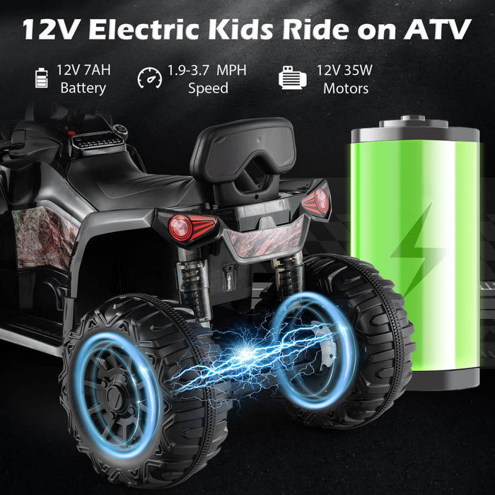 Costway 12v Kids Ride On Atv 4 Wheeler Vehicule Electrique Avec Musique Et Phares Demarrage Souple Noir