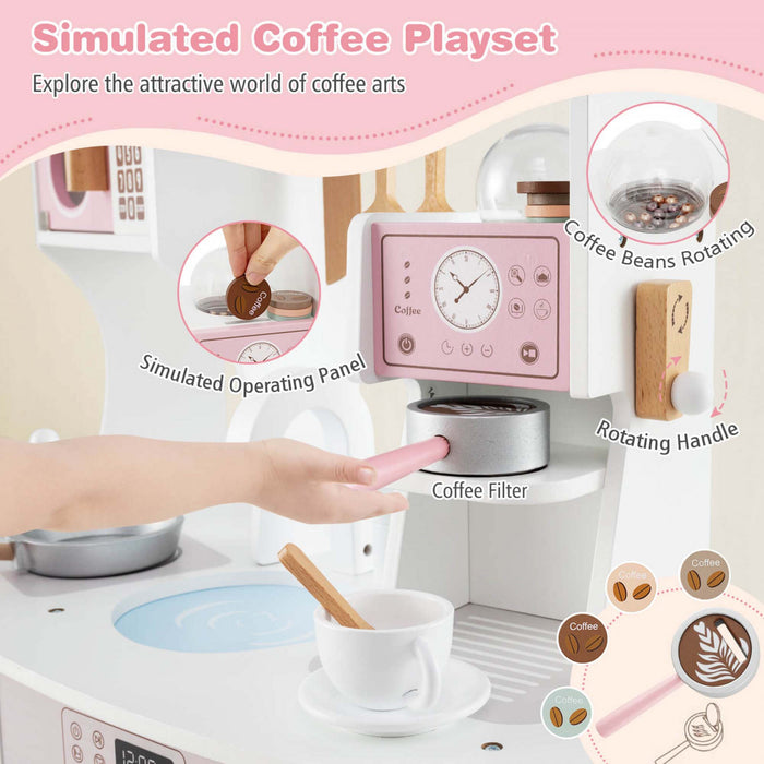 Costway Wooden Kids Kitchen Playset Pretendre Jouer Cuisine Avec Cafetiere Et Micro-ondes